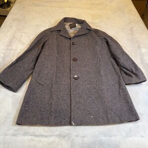 Vintage Pendleton Wool Car Coat Mens 42 Tweed Gray Overcoat 3 Button